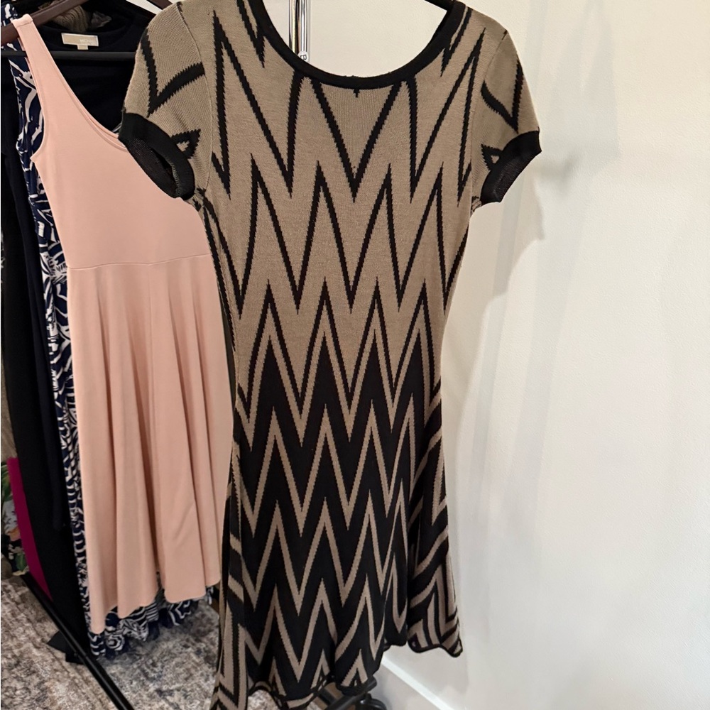 Julian Taylor Black and Tan Chevron Dress